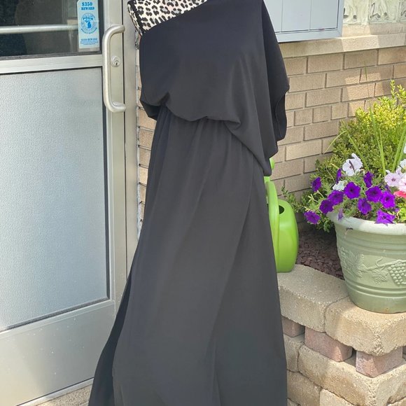 Black Long One Shoulder Maxi Length Dress Side Slit New - Picture 2 of 5